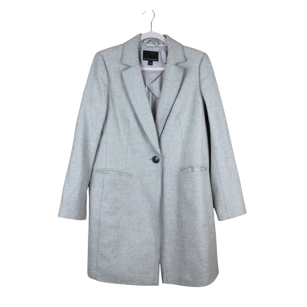 Banana Republic Grey Wool Blend One Button Lined Mid-Weight Over Coat Size 10